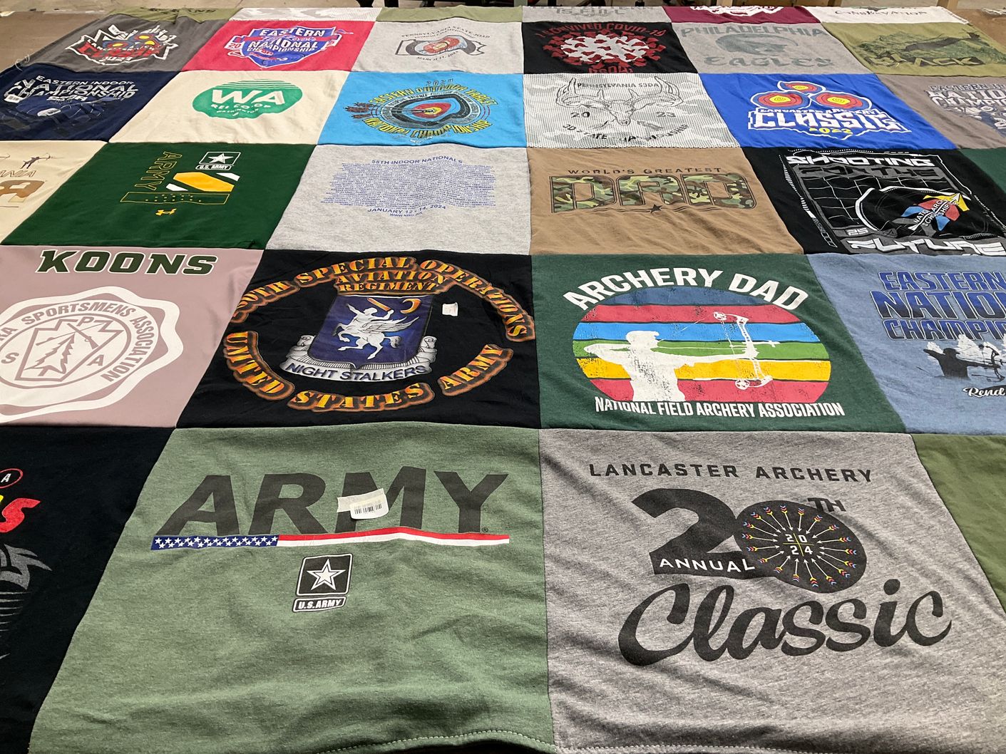 T-shirt quilt with archery, sports themes by SHANNON from PA