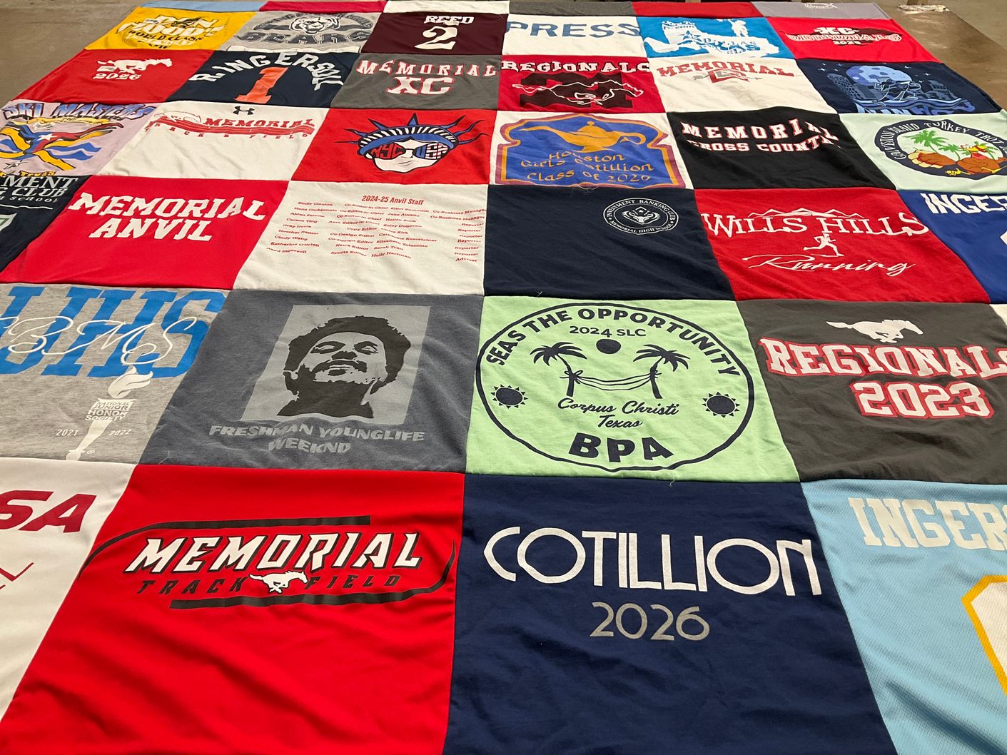 T-shirt quilt featuring memorial cross country, memorial track field by Jan from TX