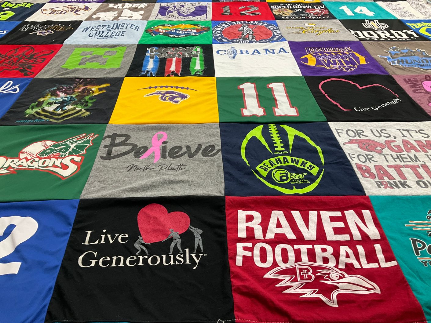 T-shirt quilt featuring ravens football, seahawks football by Kathy from MO