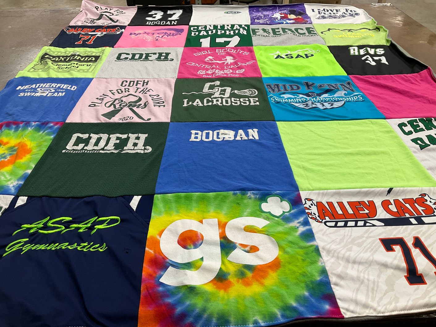 T-shirt quilt featuring central dauphin high school rams, mid penn swimming by Korryn from PA