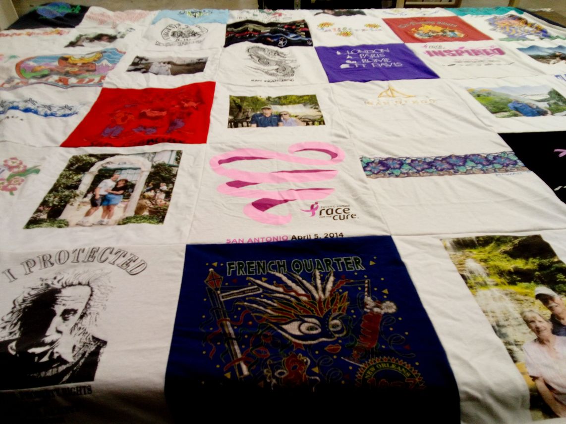 T-shirt quilt with photography, travel themes by Alys from TX