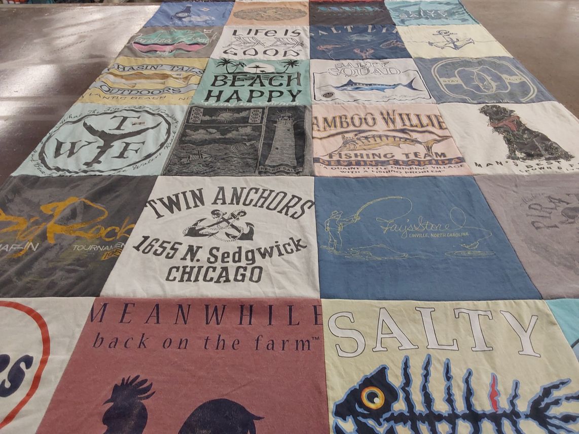 T-shirt quilt with fishing, outdoors themes by Diane from SC