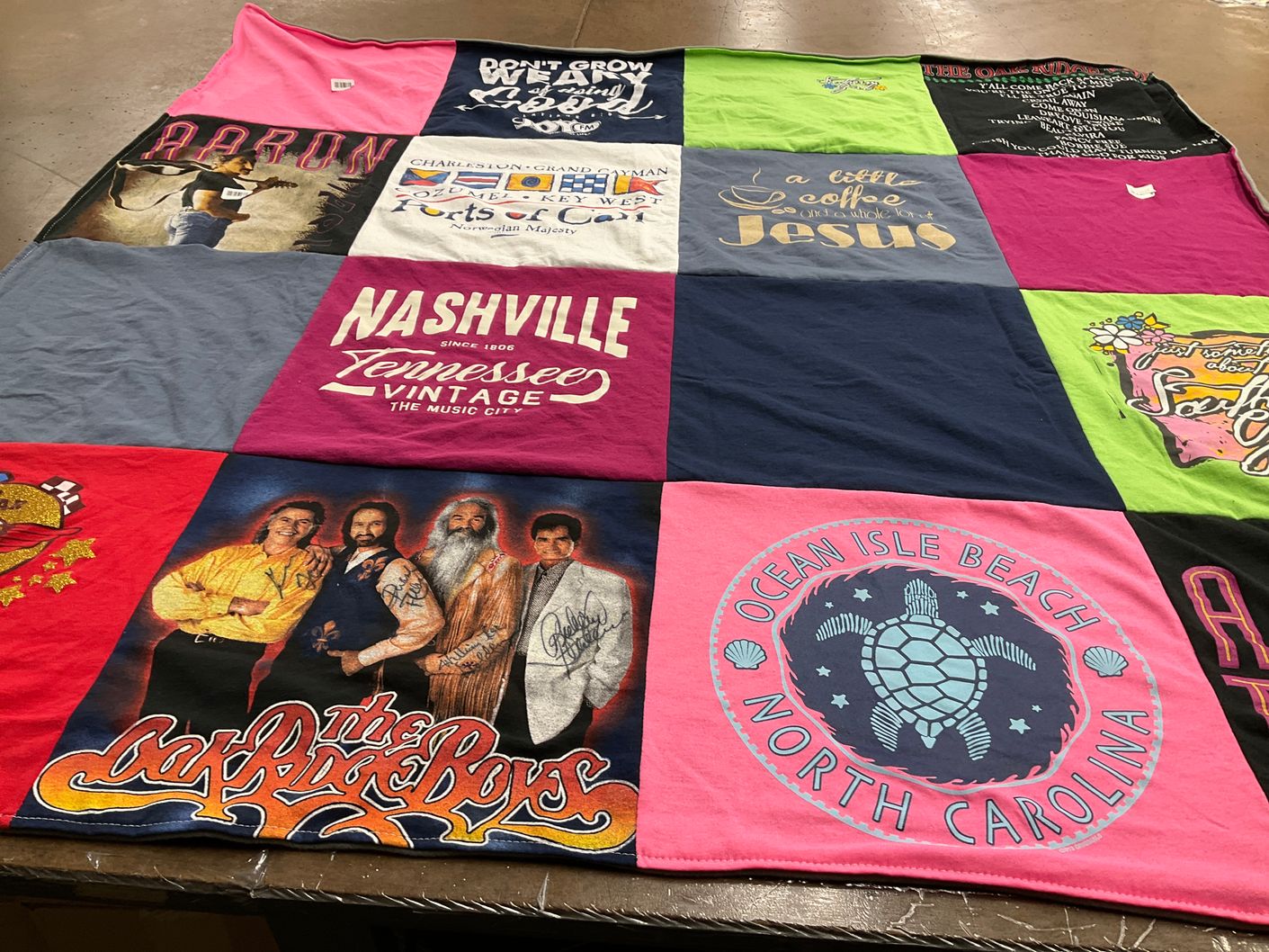 T-shirt quilt with country music, beach themes by carol from NC