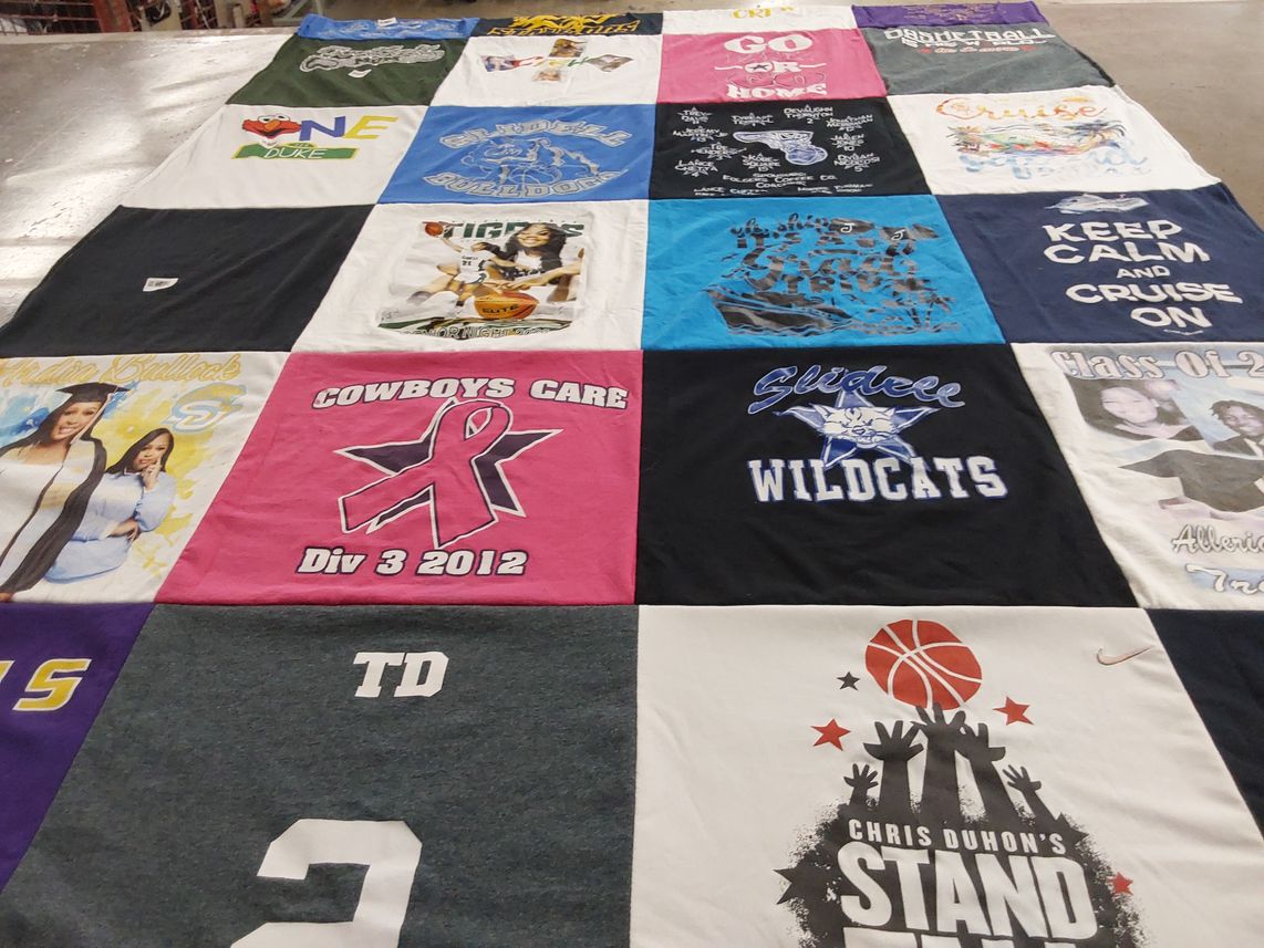 T-shirt quilt featuring slidell wildcats, duke blue devils by Greta from LA
