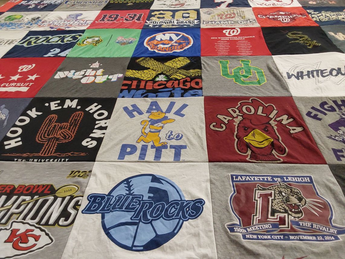 T-shirt quilt from the university of texas at austin, university of pittsburgh by Linda from DE