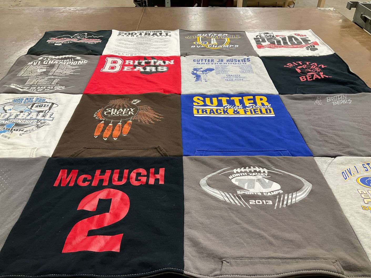 T-shirt quilt featuring sutter junior huskies, brittan bears by Kelly from CA