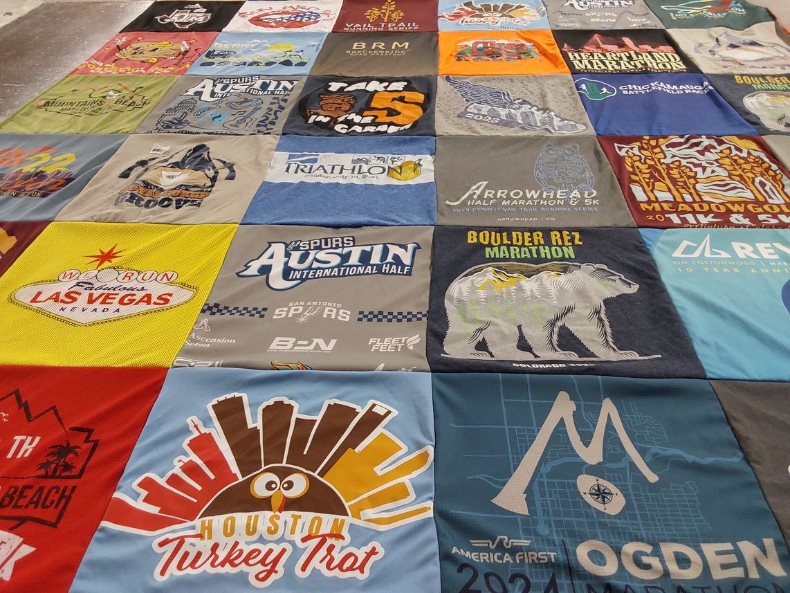 T-shirt quilt with running, marathons themes by Michael from TX