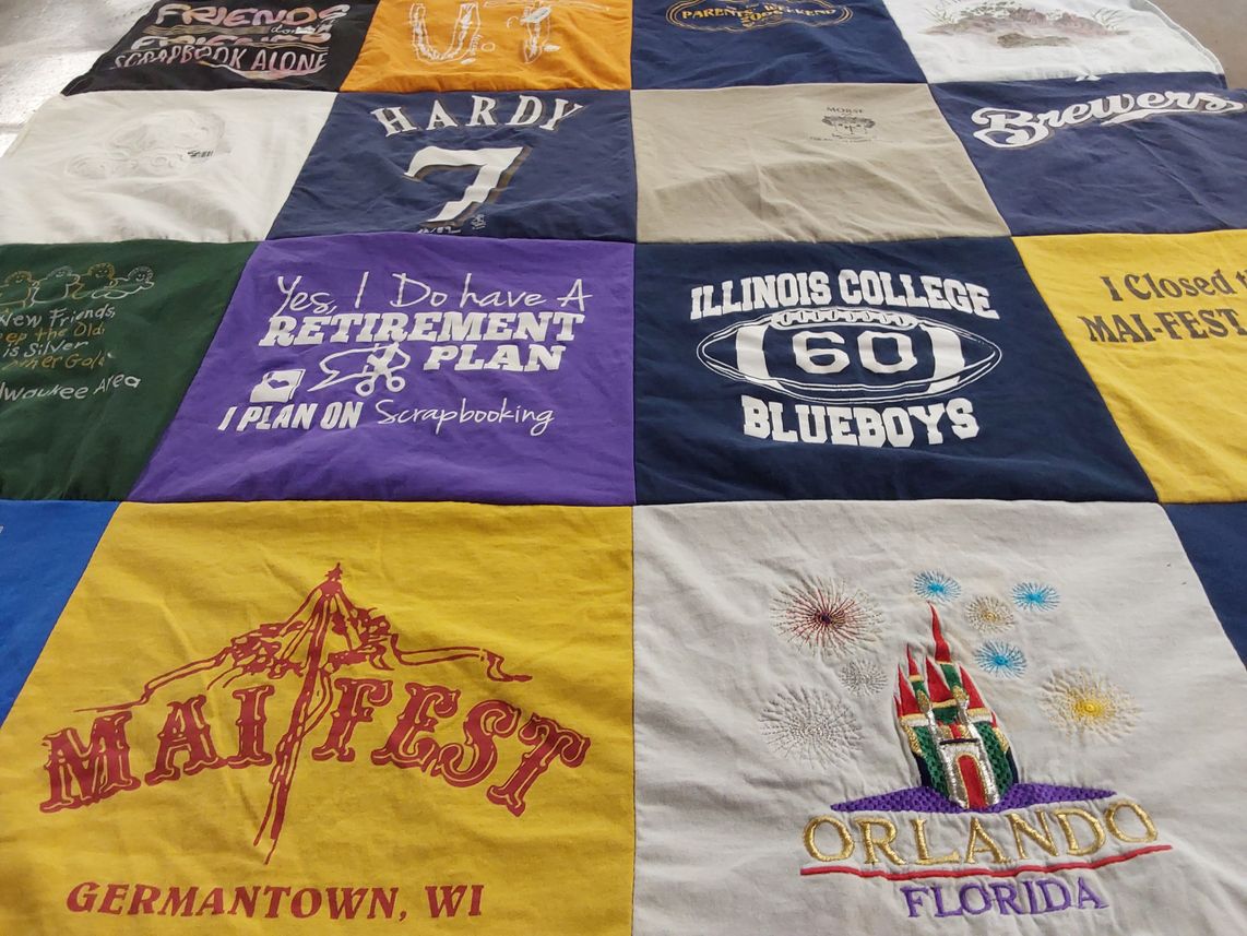 T-shirt quilt featuring blueboys by Janyce from WI