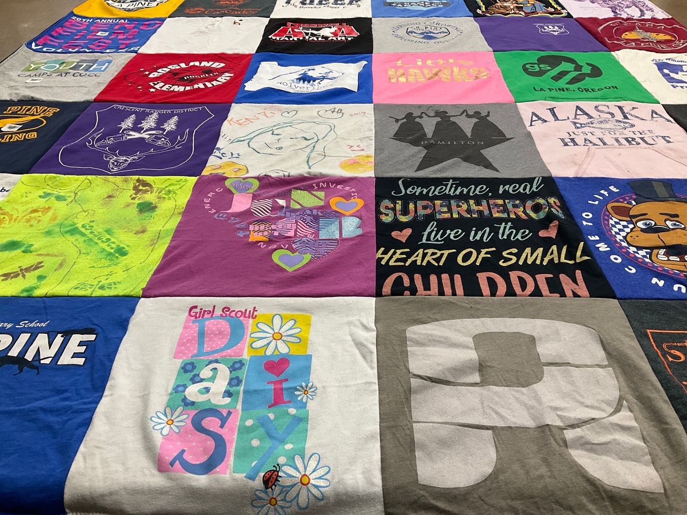T-shirt quilt from pine elementary school by Charlotte from OR