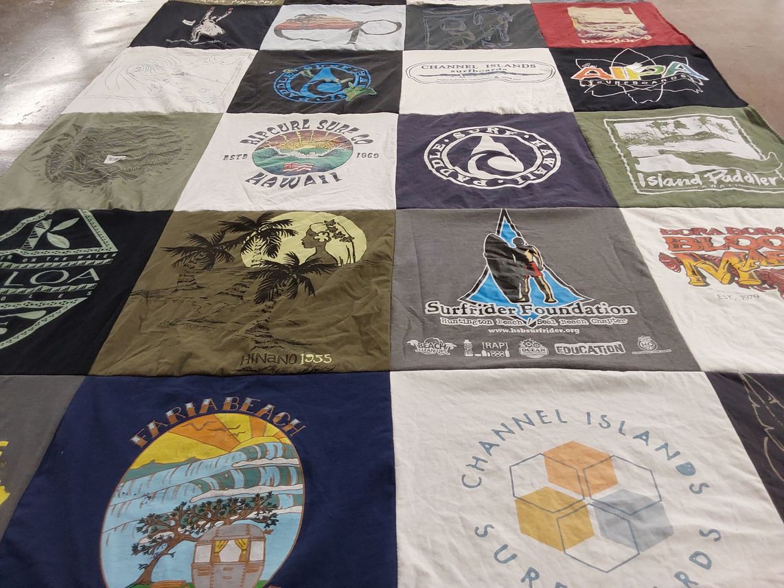 T-shirt quilt with surfing, beach themes by Keith from CA