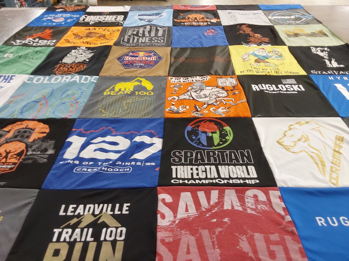 T-shirt quilt with fitness, running themes by Kris from CO