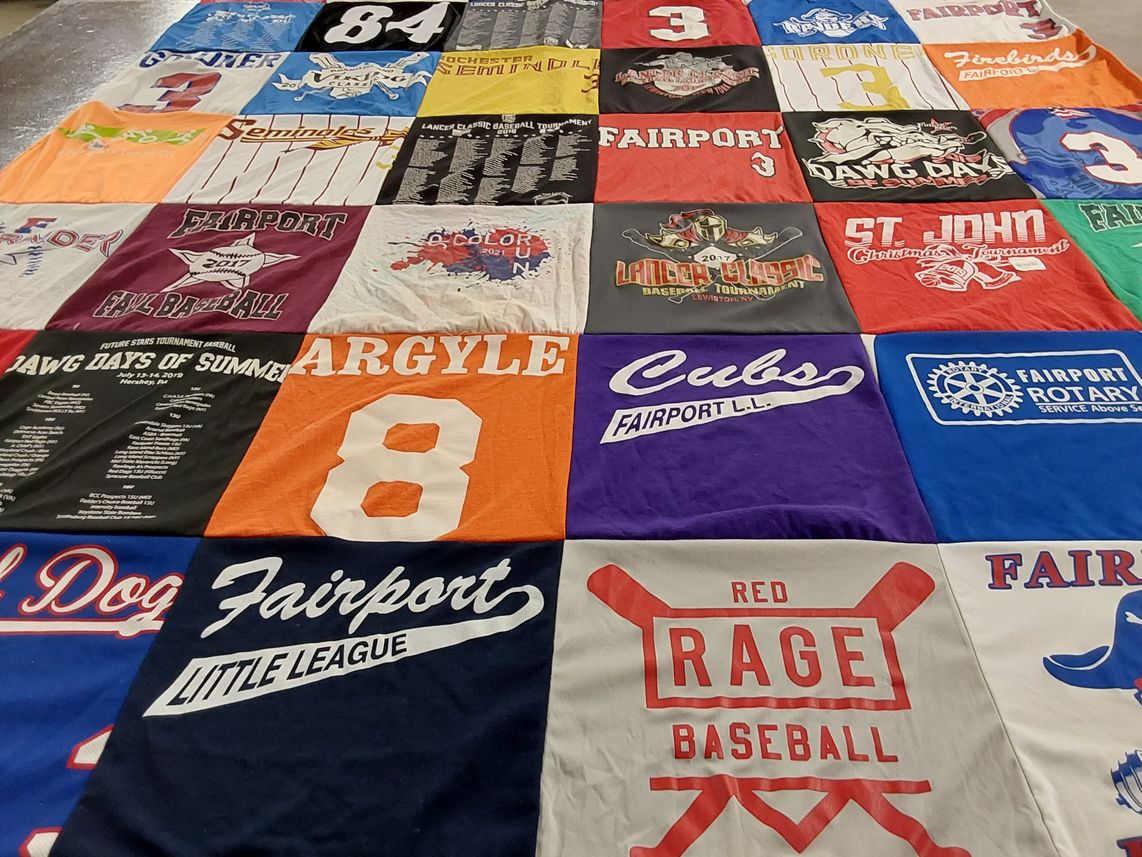 T-shirt quilt featuring fairport little league, argyle baseball by Jill from NY