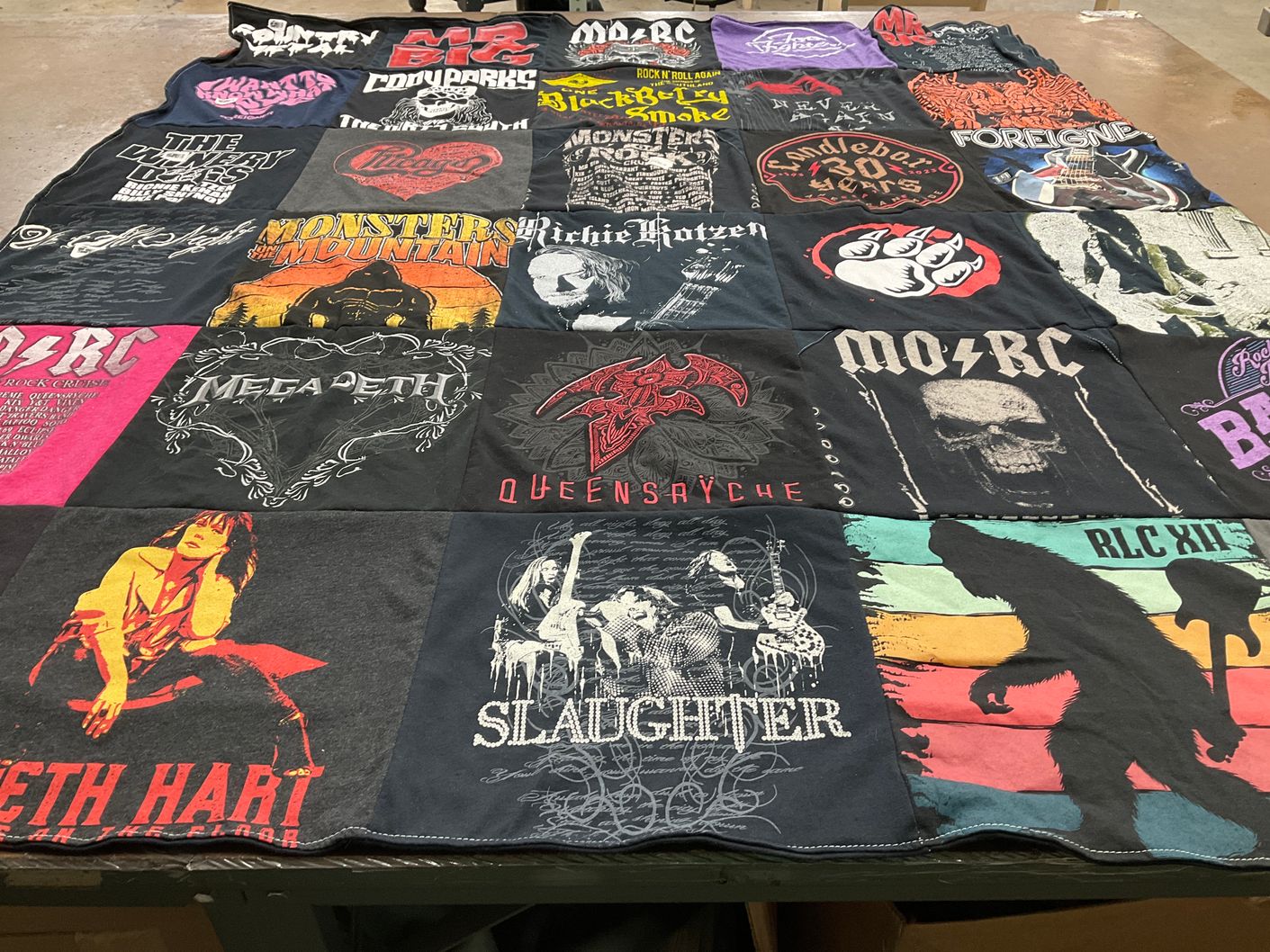 T-shirt quilt with music, rock music themes by Donna from AZ