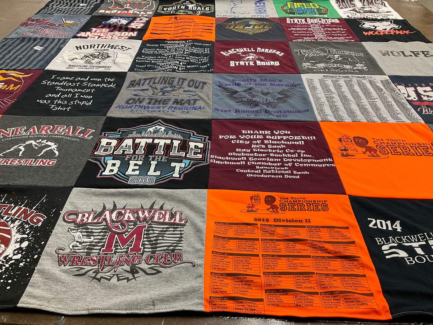 T-shirt quilt featuring blackwell wrestling by Jayme from OK
