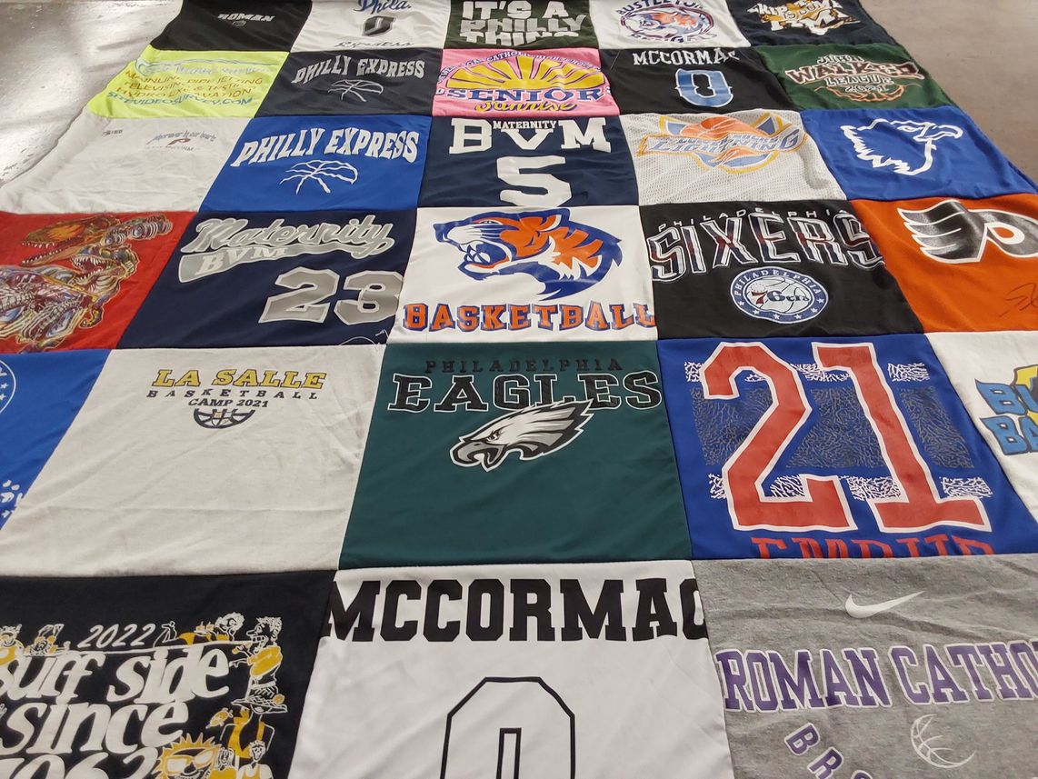 T-shirt quilt featuring philadelphia eagles, philadelphia sixers by Jennifer from PA
