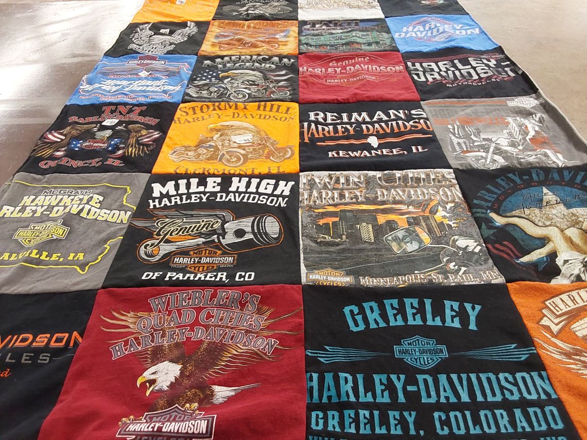 T-shirt quilt with motorcycles themes by Dawn from IA