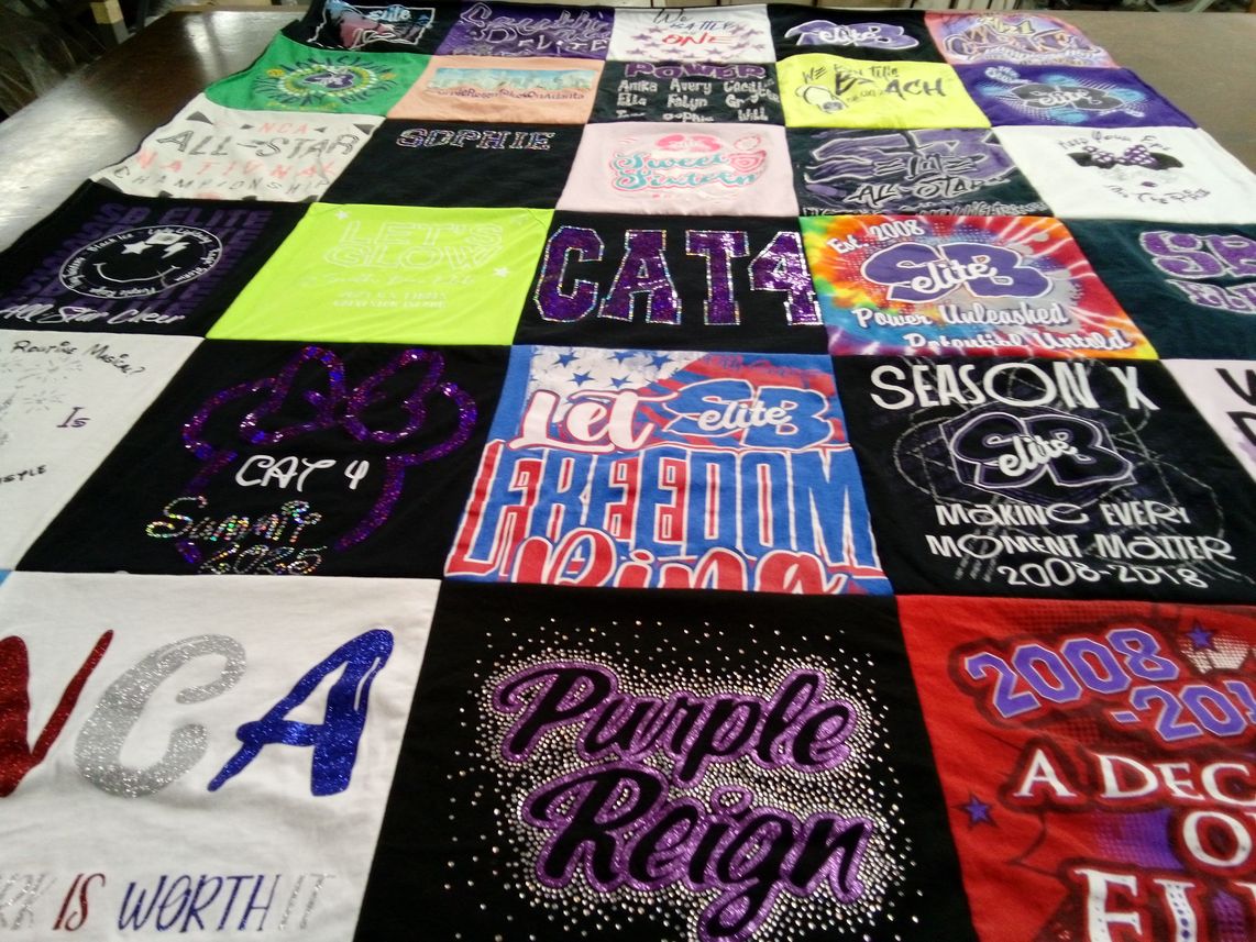 T-shirt quilt with cheerleading, all star cheer themes by Joan from LA