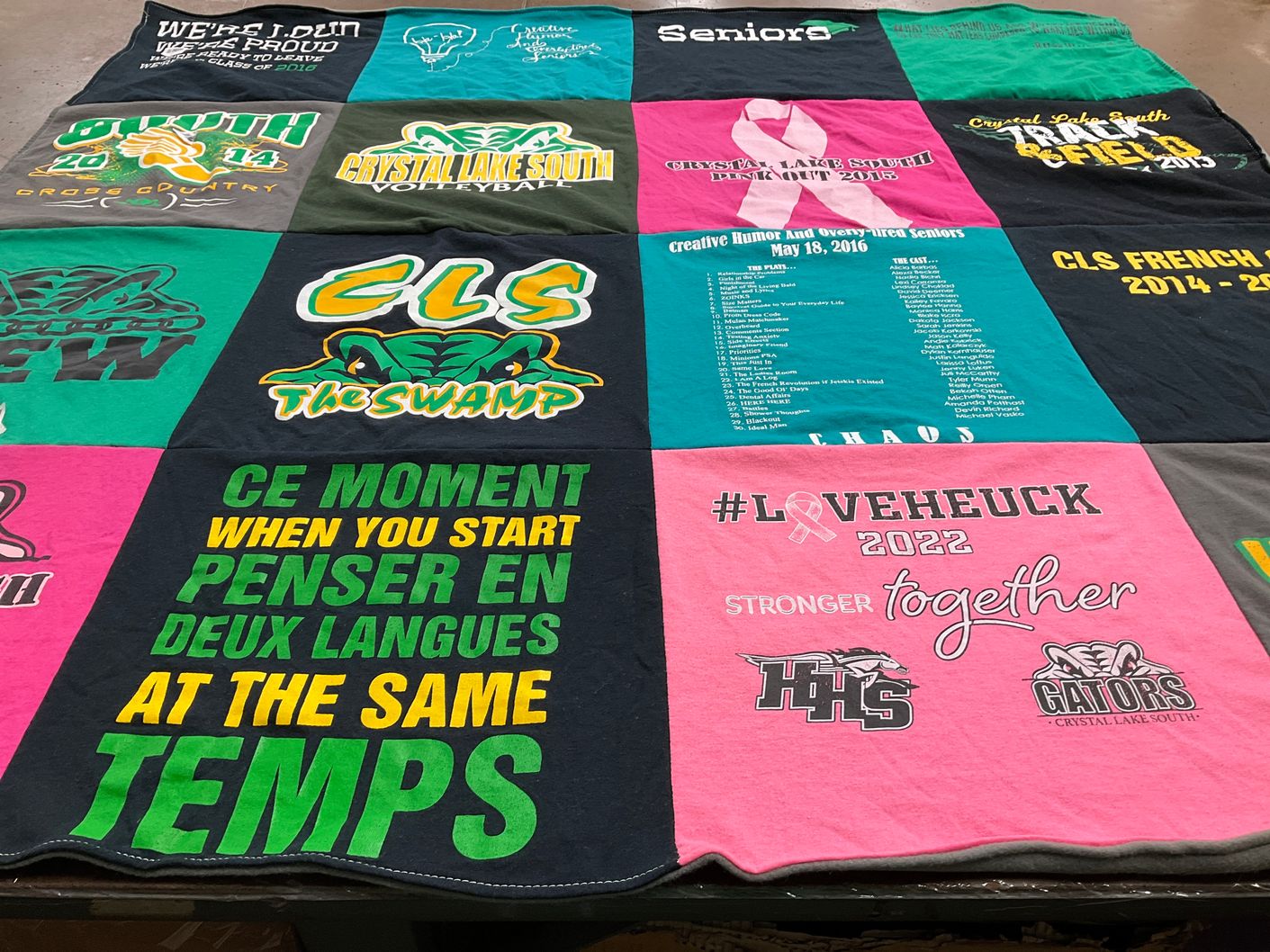 T-shirt quilt featuring crystal lake south high school gators by Kelly from IL
