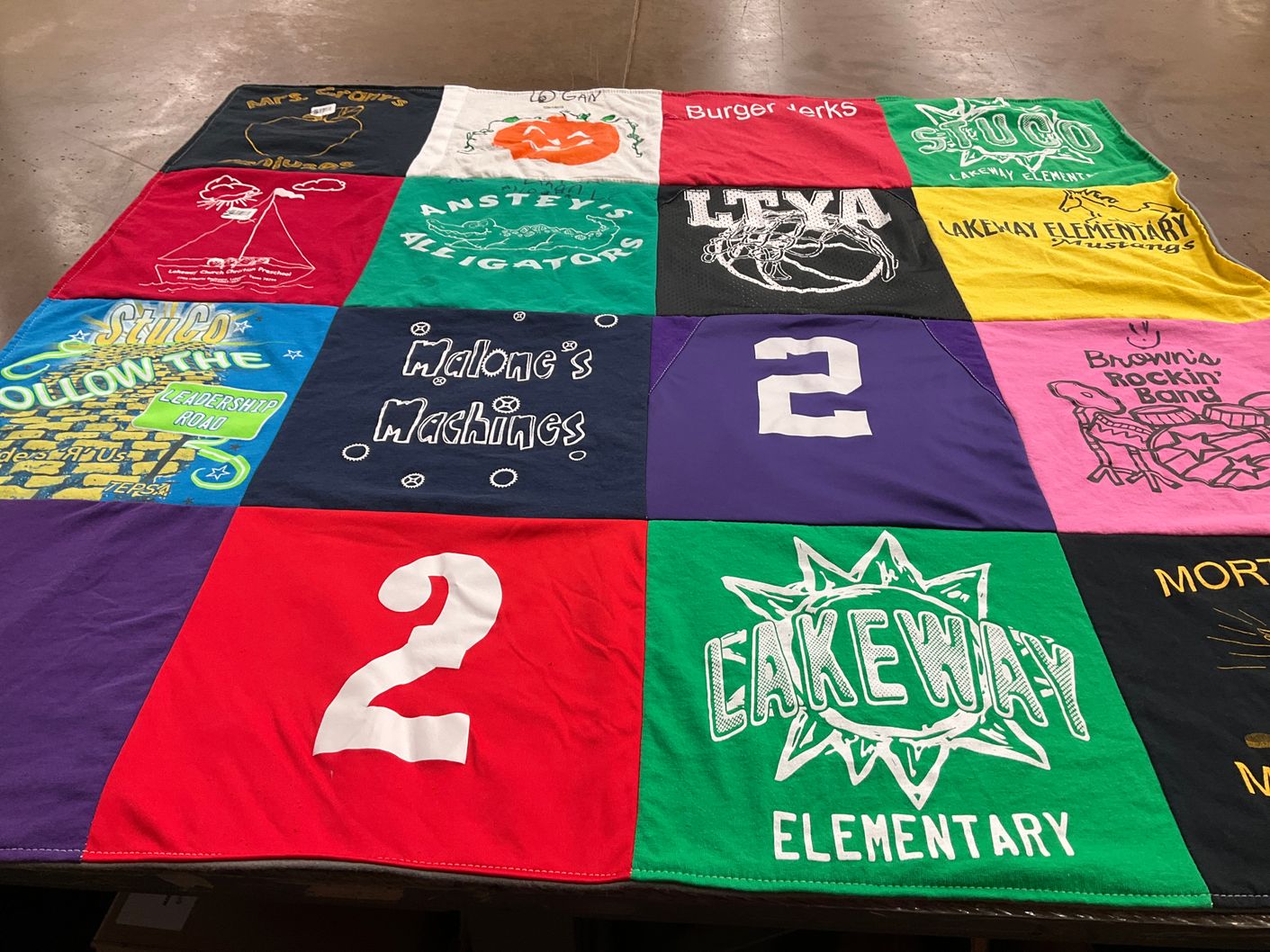T-shirt quilt from lakeway elementary school by Rebecca from TX