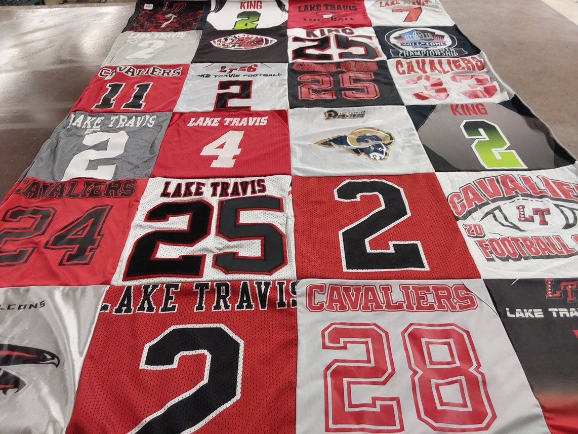T-shirt quilt featuring lake travis high school football by Rebecca from TX