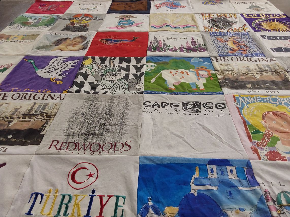 T-shirt quilt with travel, tourism themes by Kristen from NC