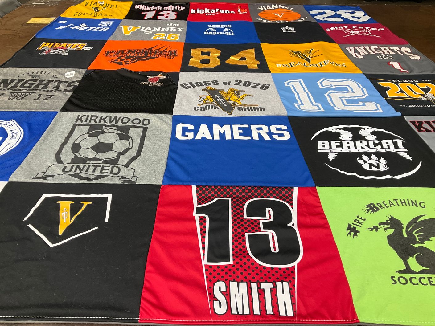 T-shirt quilt featuring kirkwood united soccer, vianney football by Amy from MO
