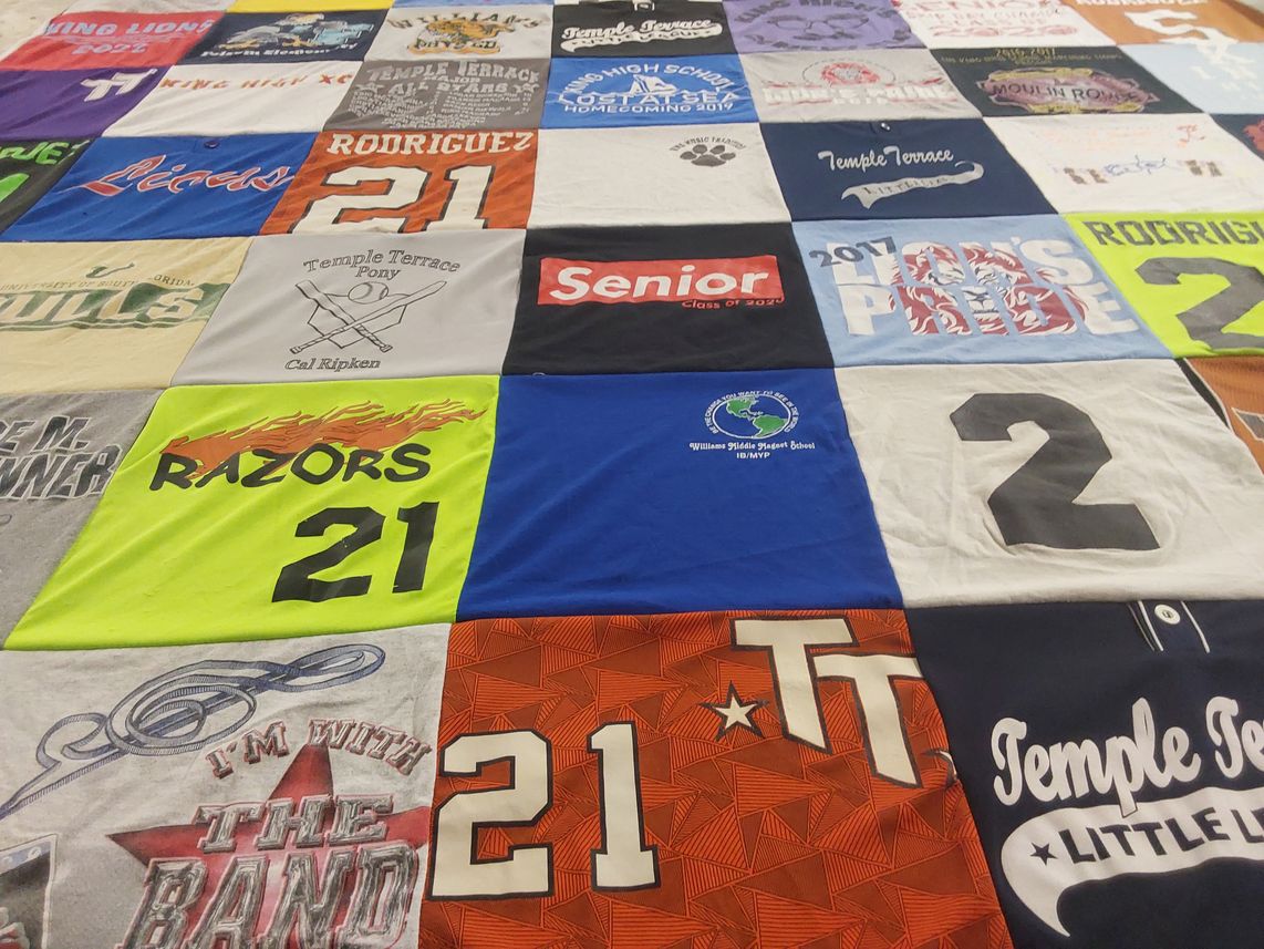 T-shirt quilt featuring razors by Dana from FL
