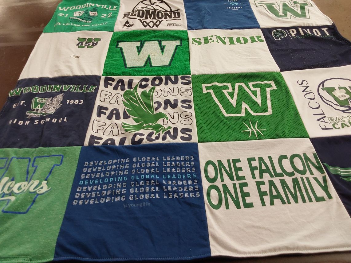 T-shirt quilt featuring woodinville falcons by Megan from WA