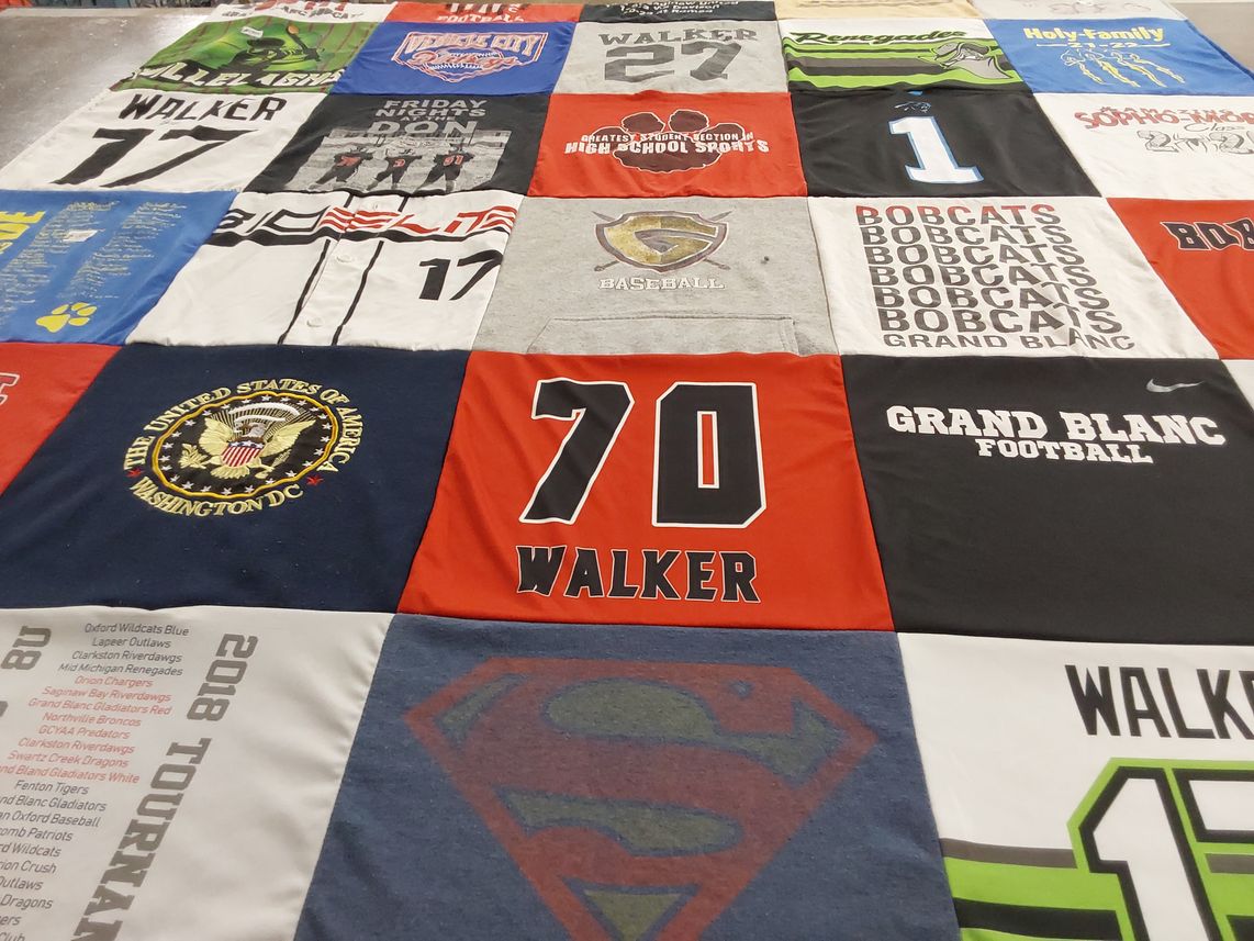 T-shirt quilt featuring grand blanc high school football, bobcats by Elizabeth from MI