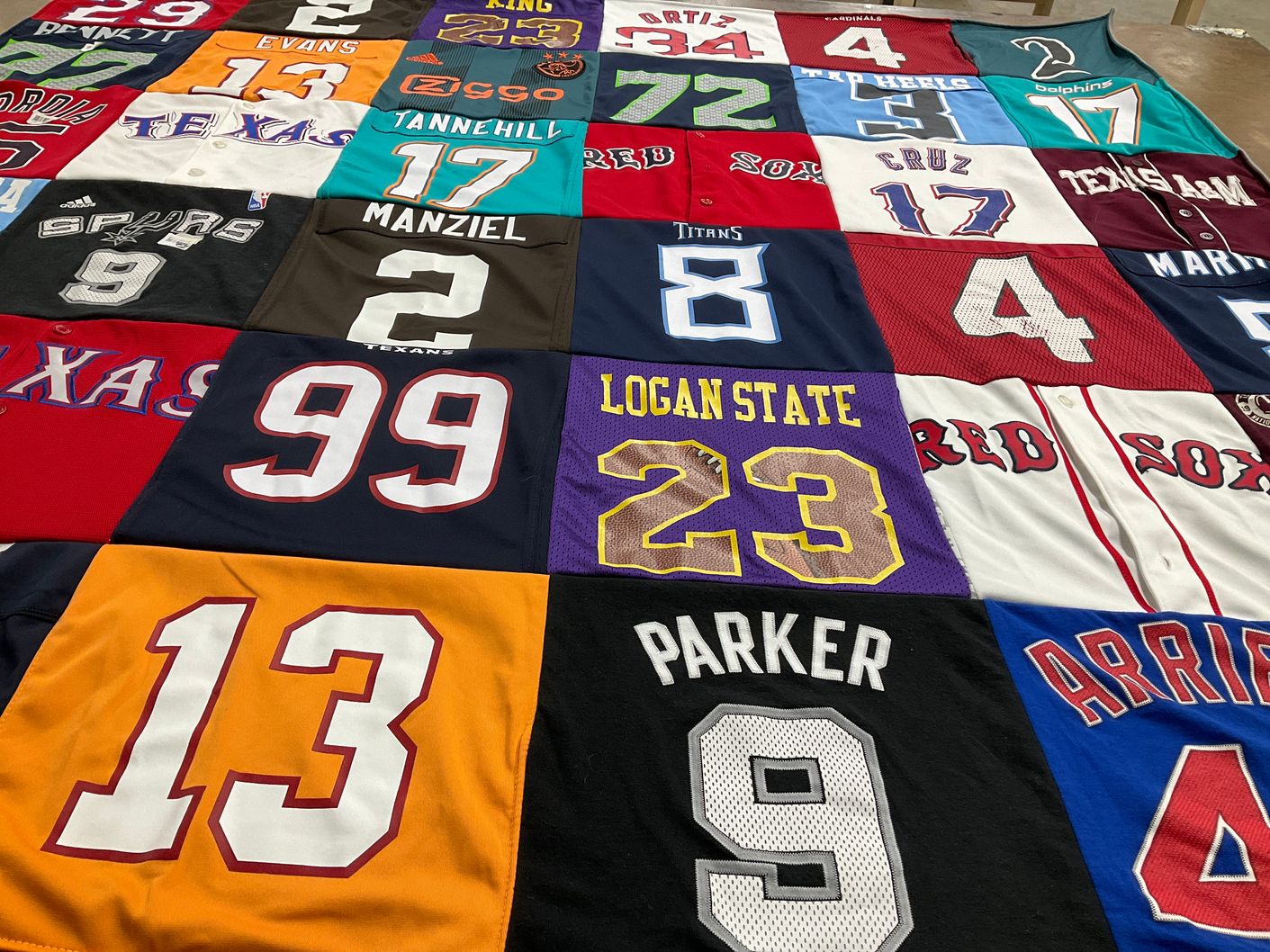 T-shirt quilt featuring texas longhorns, houston texans by Rebecca from TX