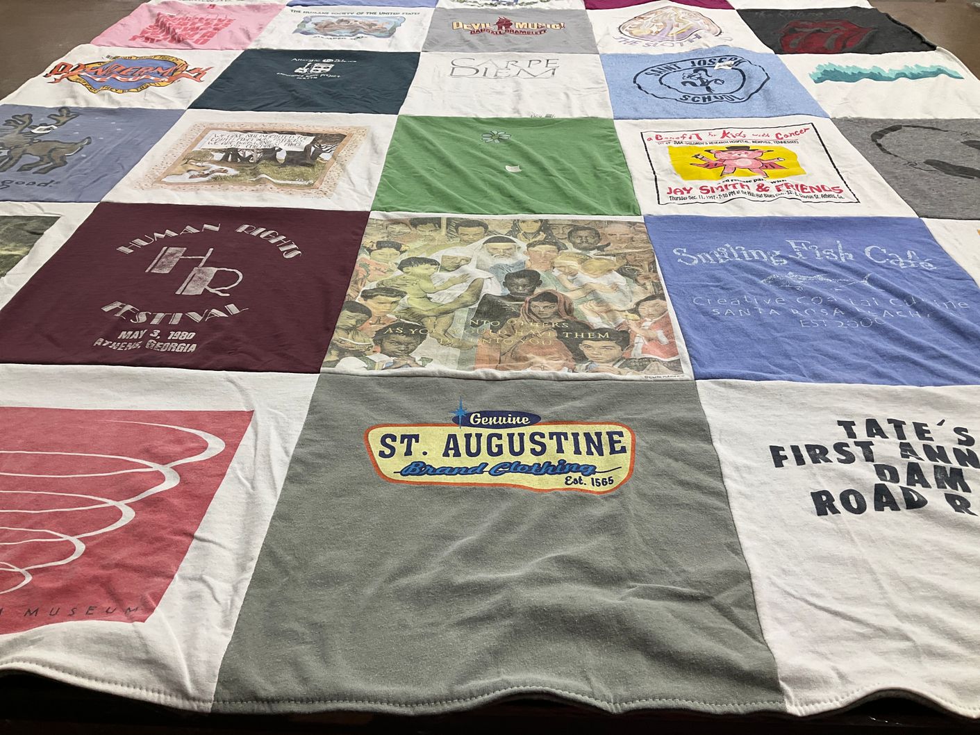 T-shirt quilt with human rights, catering themes by Melanie from GA