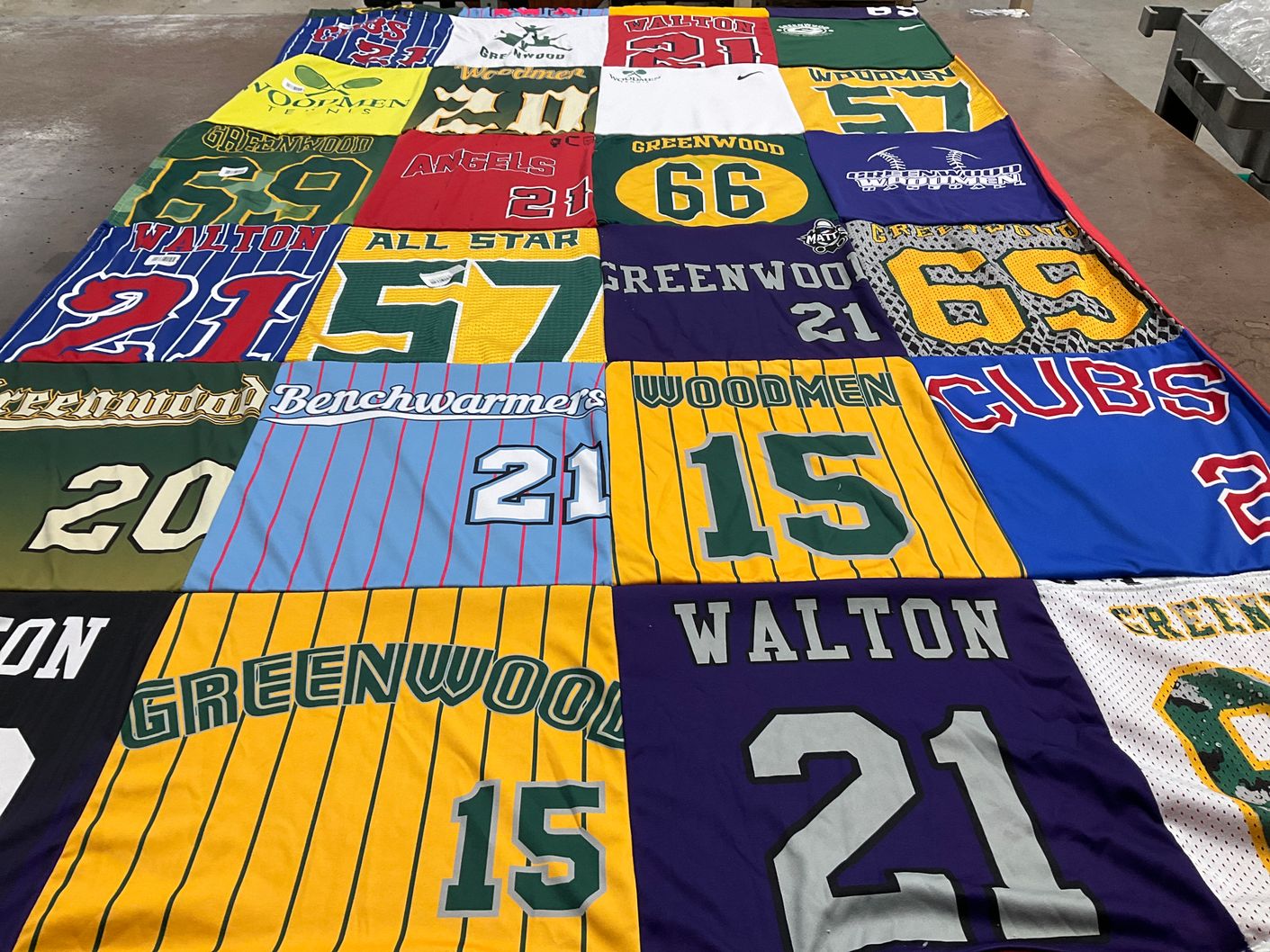 T-shirt quilt featuring woodmen baseball team, cubs baseball team by Paulette from IN