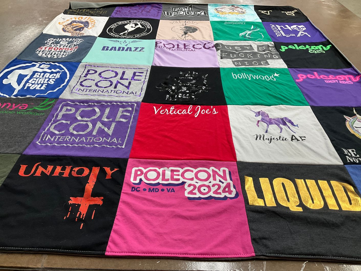 T-shirt quilt with pole dance, dance themes by Colleen from MD