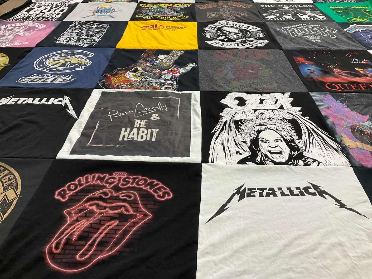 T-shirt quilt with music, rock themes by Jennifer from AZ