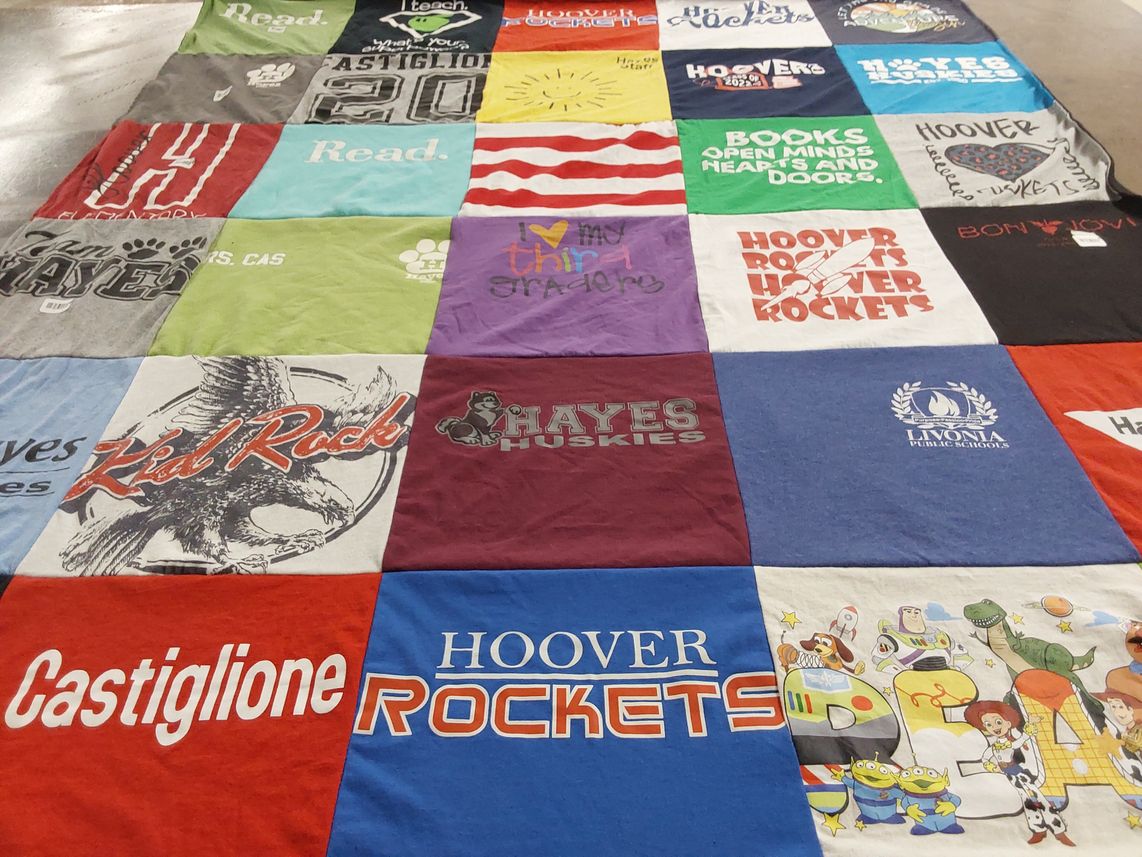T-shirt quilt featuring hoover rockets by Maureen from MI