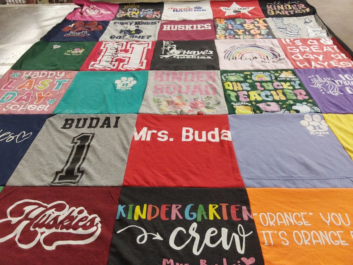 T-shirt quilt featuring hayes huskies by Maureen from MI
