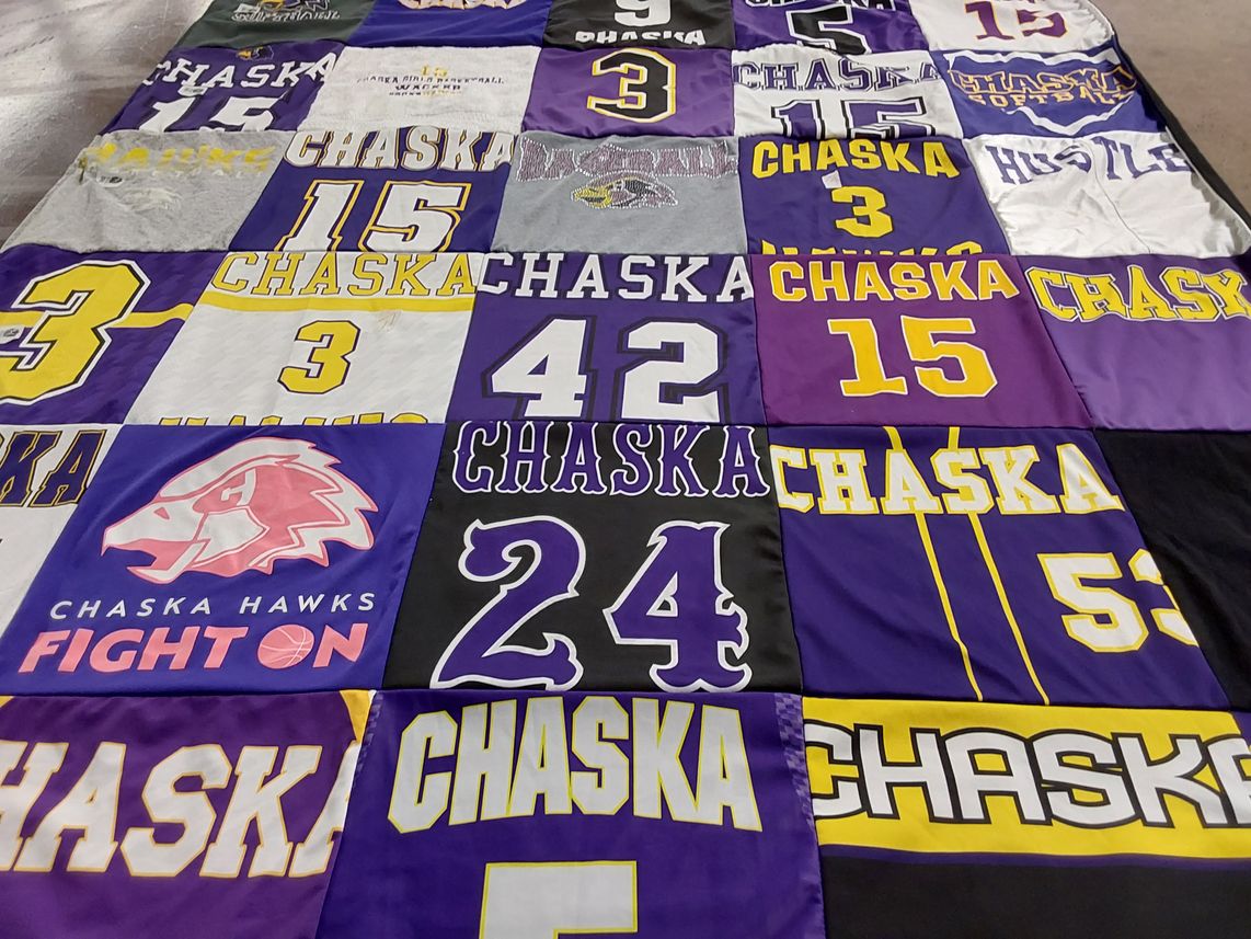 T-shirt quilt featuring chaska hawks basketball, chaska hawks softball by Tracy from MN