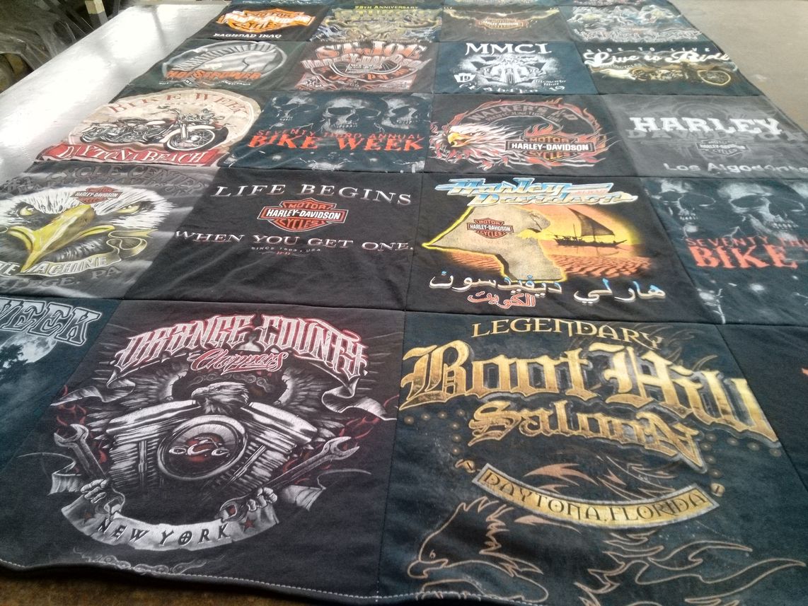 T-shirt quilt with motorcycles, biking themes by shannon from PA