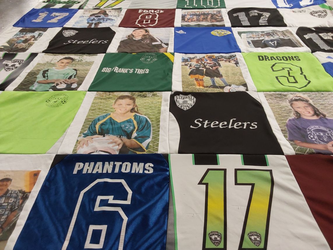 T-shirt quilt featuring phantoms, steelers by Elizabeth from FL