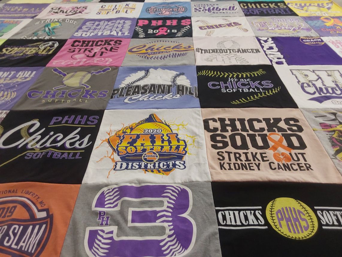 T-shirt quilt featuring pleasant hill high school softball by Christy from MO