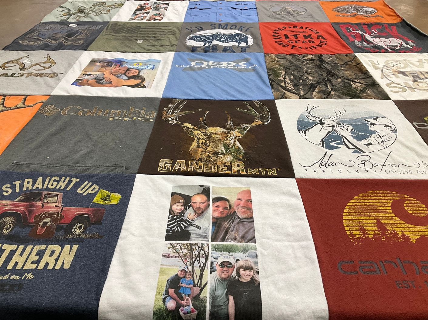 T-shirt quilt with hunting, outdoors themes by Christine from NC