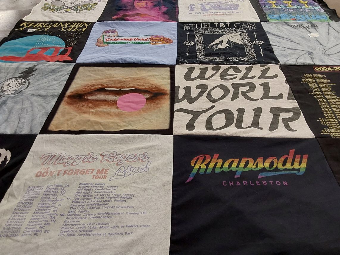 T-shirt quilt with music, concerts themes by Timothy from SC
