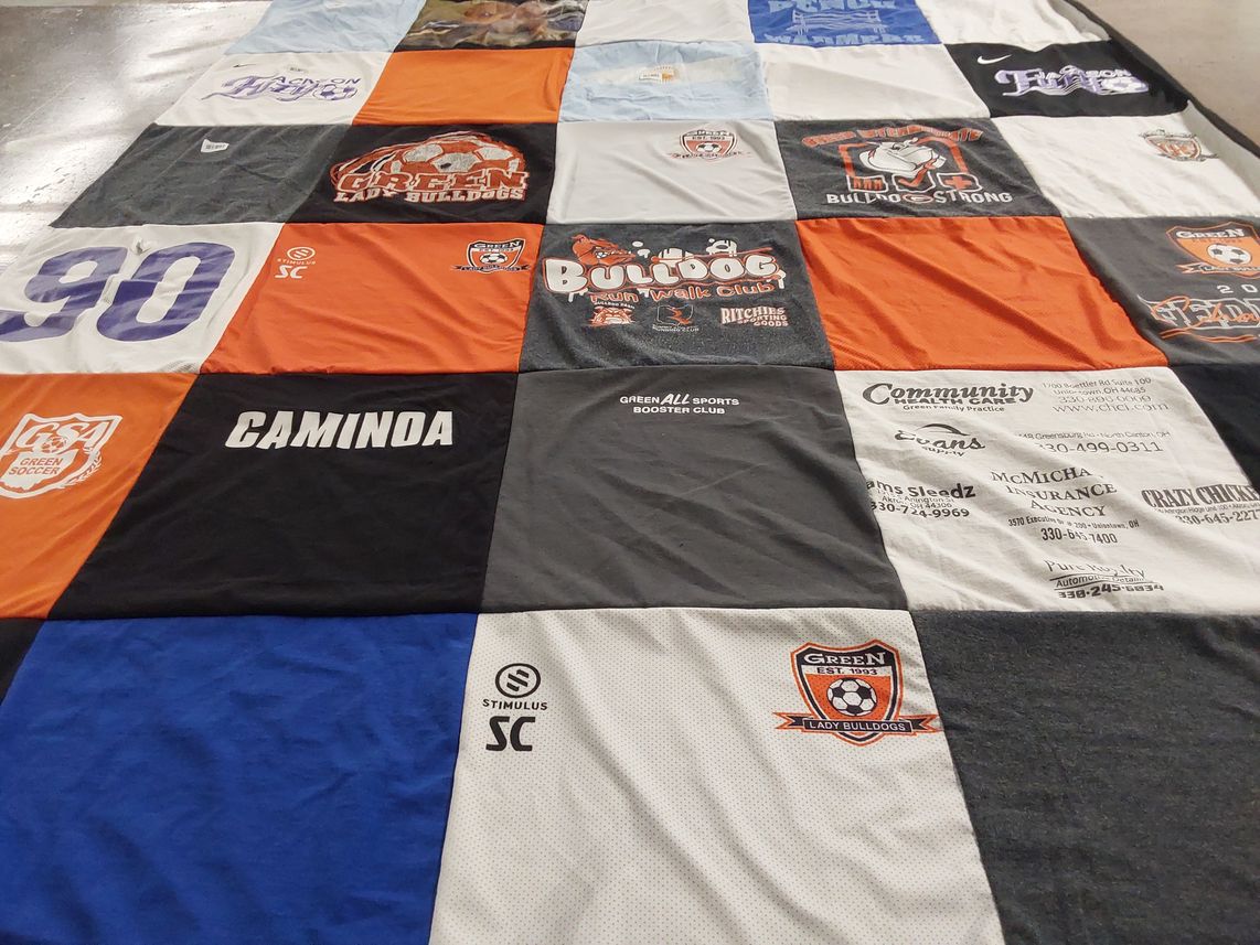 T-shirt quilt featuring green lady bulldogs by Maria from OH