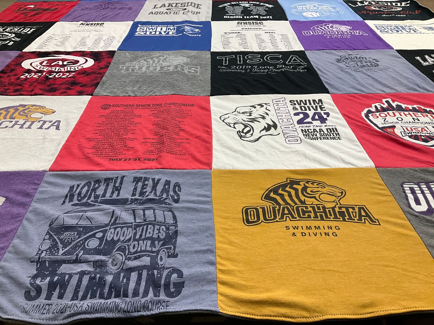 T-shirt quilt featuring ouachita swimming and diving, lakeside aquatic club by Kevin from TX