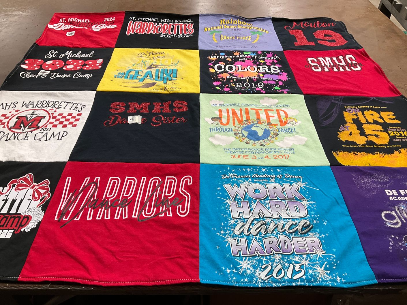 T-shirt quilt featuring st. michael high school warriorettes by Kristen from LA