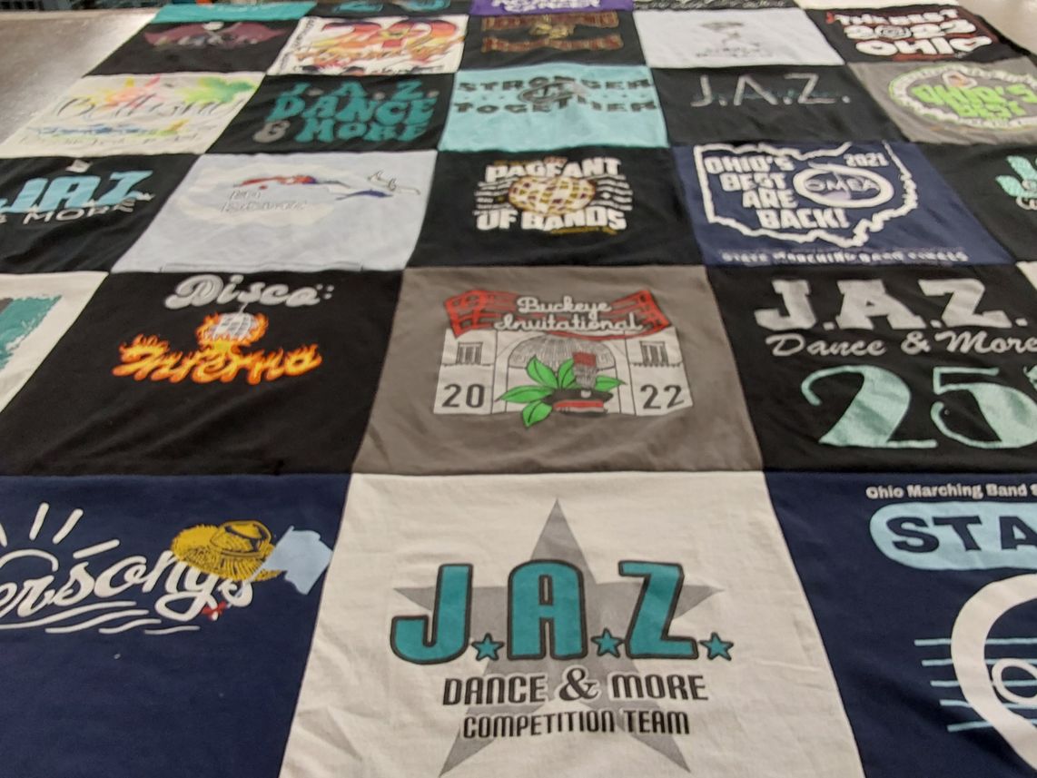 T-shirt quilt with dance, music themes by Leslie from OH