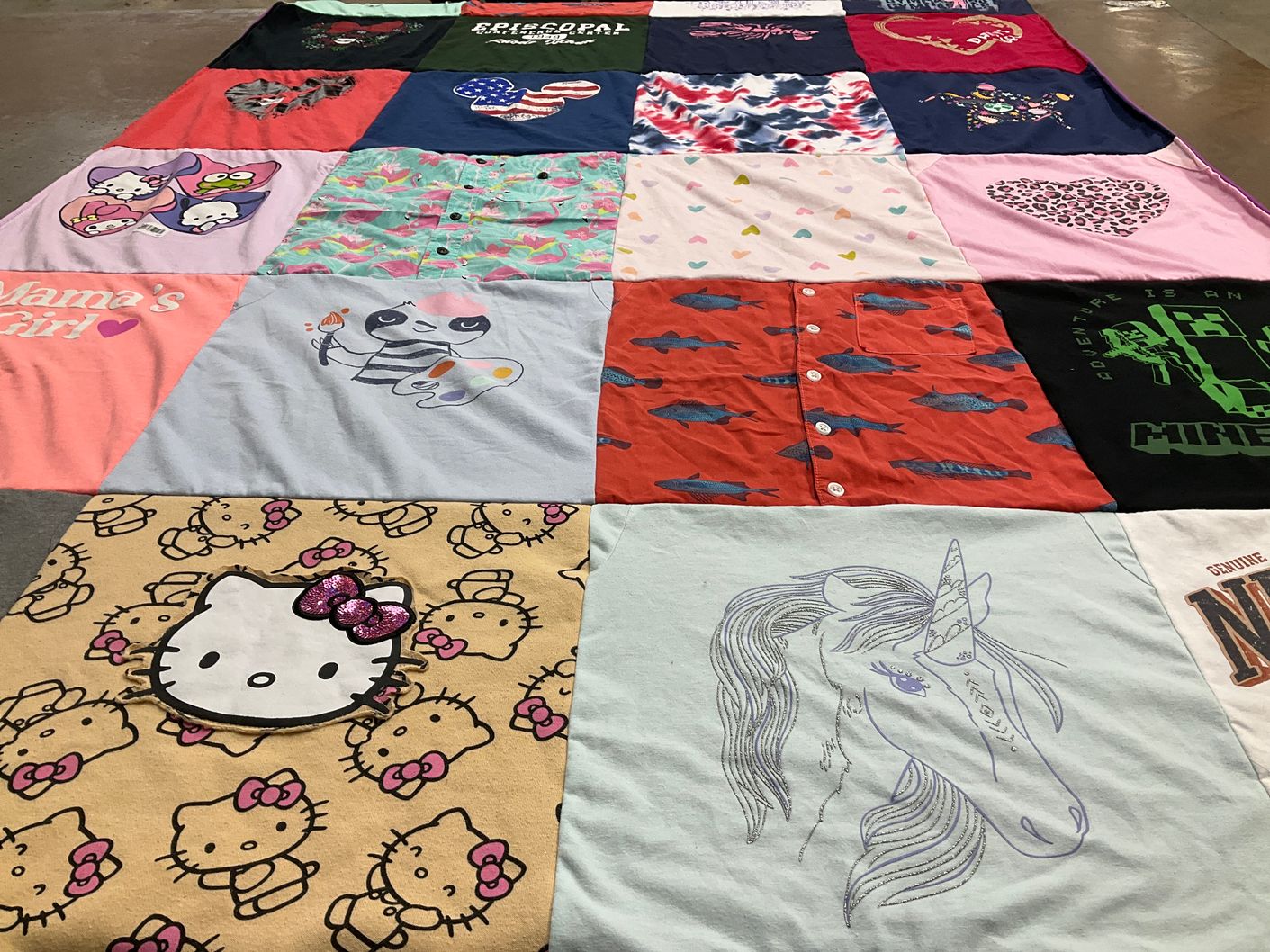 T-shirt quilt with cartoons, animals themes by Phyllis from RI
