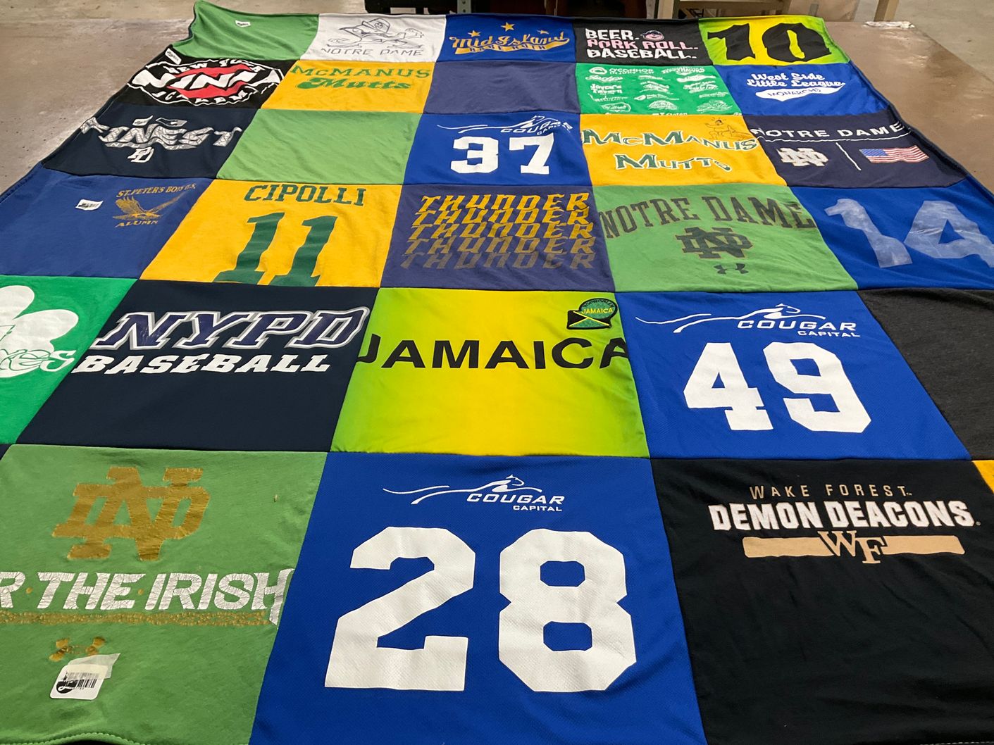 T-shirt quilt from notre dame university, wake forest university by Natasha from NY