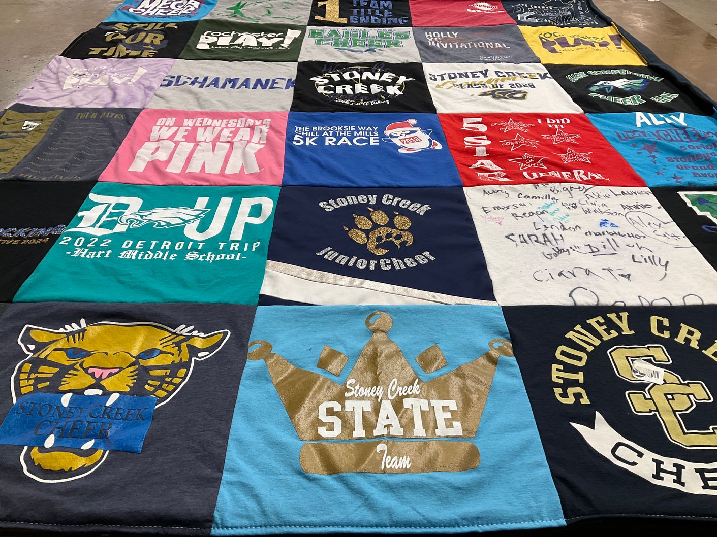 T-shirt quilt featuring stoney creek cheer by Kathryn from MI