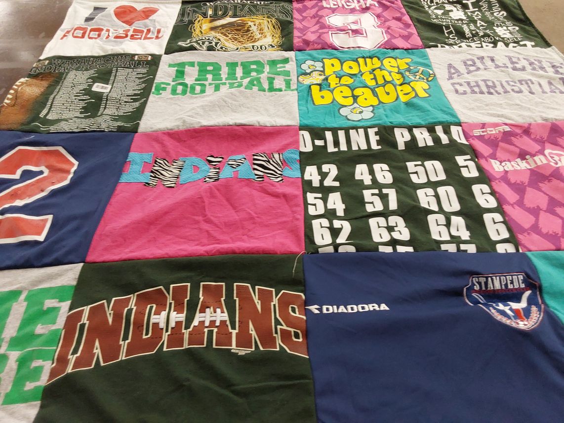 T-shirt quilt featuring tribe football, indians football by Terry from TX